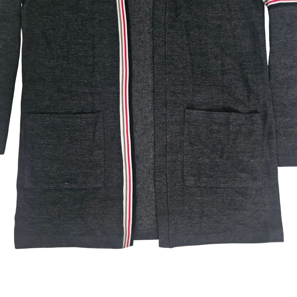 ZARA Man Dark Gray Striped Trim  Open Front Pockets Longline Cardigan Sz Medium - Picture 4 of 9